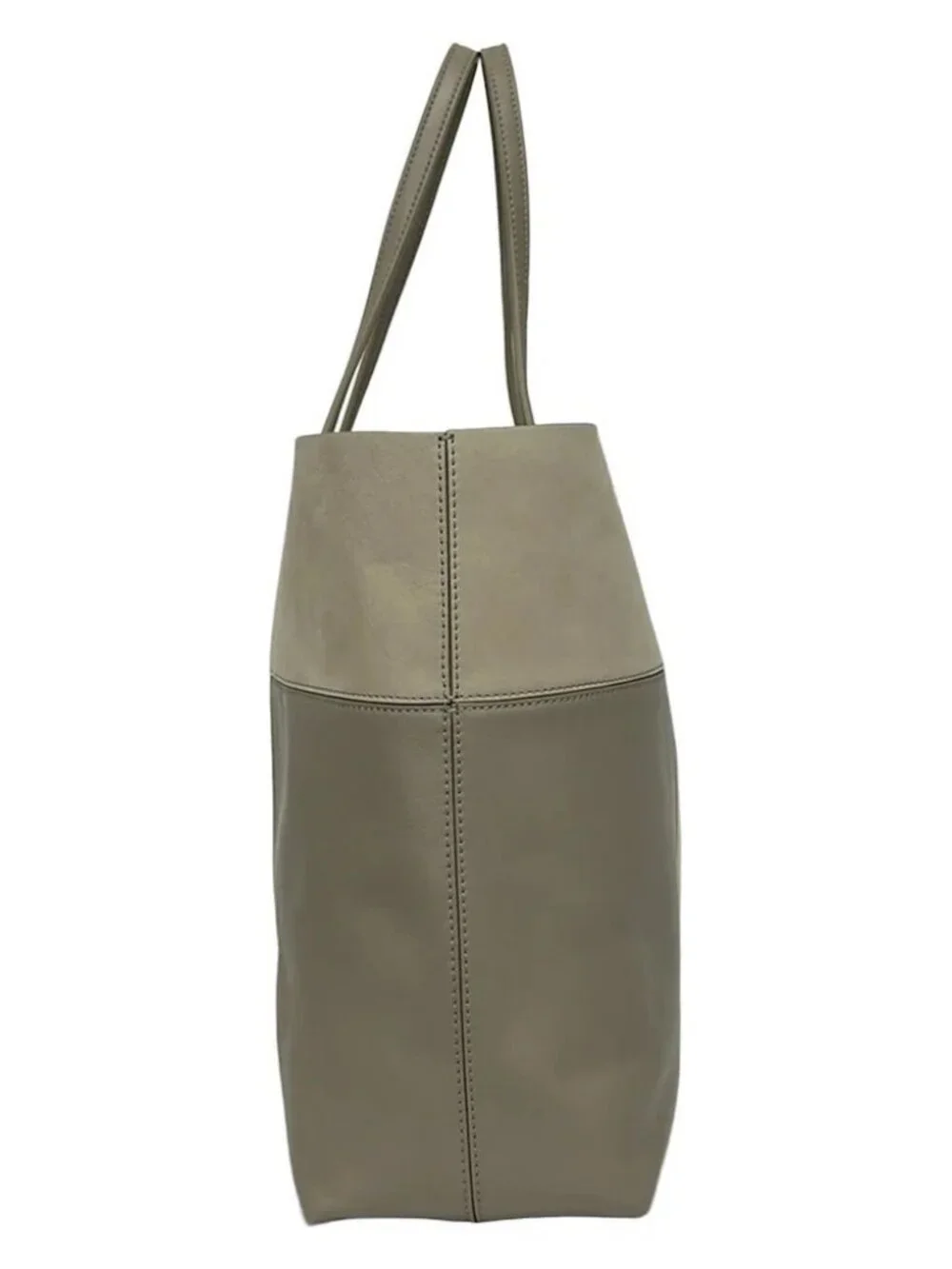 TORY BURCH Gray Beige Leather Nubuck Tote Bag